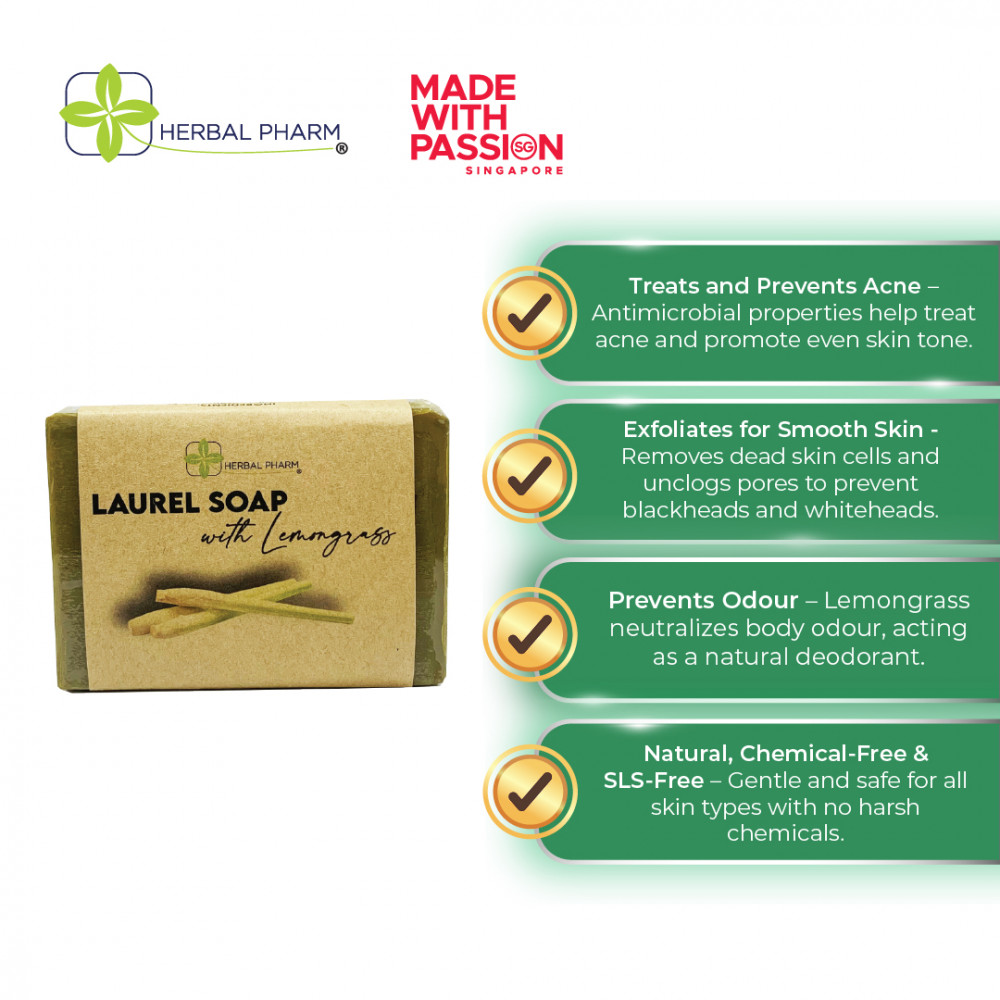 Herbal Pharm - Laurel Soap with Lemongrass, 125g (Natural & Organic)